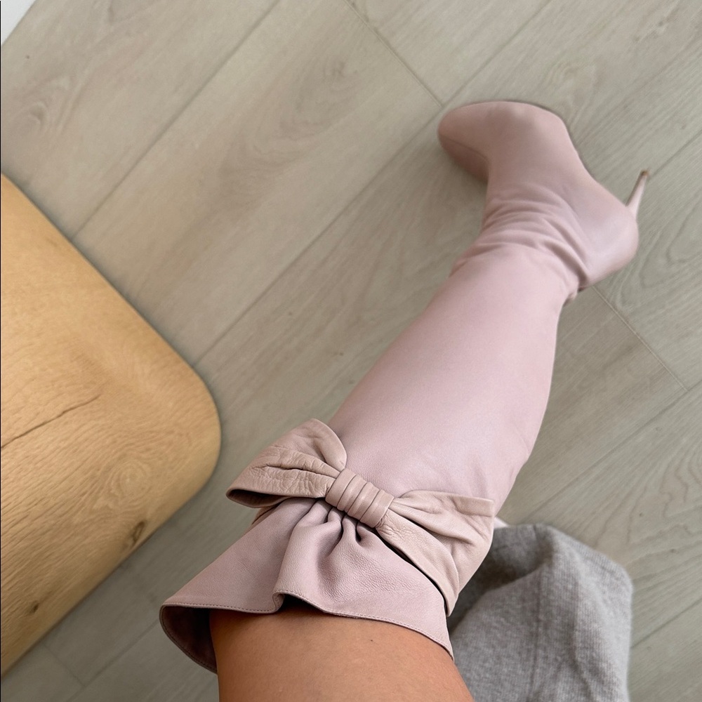 Valentino Garavani Blush Heeled Boots with Bow